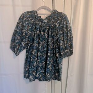 J. Crew Liberty print smocked neck top